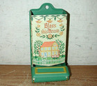 Vintage Jasco Bless This House Tin Metal Match Box Dispenser Holder Wall Mount