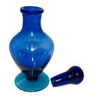 Vintage Handblown Art Glass Perfume Bottle Cobalt Blue Body   Stopper Green Base