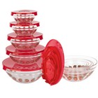 20pc Glass Bowls With Lids Set Strawberry Design Mixing Bowls Multiple Sizes