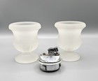 Vintage Frosted White Glass Table Lighter And Ashtray 2-piece Lot