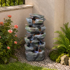 Rock Waterfall Outdoor Fountain With Led Lights Stone Garden Fountains Outdoor