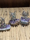 Lot Of 3  Pewter Dragon  Wizard And Castle  On Purple Amethyst Rock