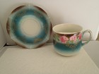 Antique Oversized Coffee Cup   Saucer Leuchtenburg Germany Flower Hand  Painted