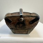 Antique Wooden Chinese Asian Rice Basket Wood And Metal Dovetail Construction