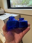Pair Of Pretty Antique 1920s Cobalt Blue Ink Well Bottles Square Two Diff Sizes