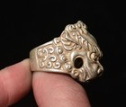 1 2  Rare Old Chinese Silver Dynasty Palace Animal Leo Lion Head Ring Rings