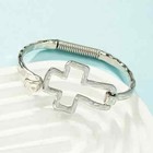 925 Sterling Silver Christian Jesus Christ Cross Catholic Crucifix Bangle Cuff