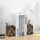 Burnt Wood   Galvanized Metal Decorative Bookends With Pen Holder Pencil Cup