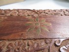 Vtg Wooden Hand Carved Hinged Jewelry trinket Box Brass  Flowers Inlay