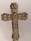2 Cast Iron Ornate Decorative Cross Wall Decor  Green   Distressed White Vintage