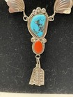 Vintage Navajo Sterling Silver Natural Turquoise Coral Winged Necklace 18   