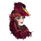 Vintage Ceramic Face Mask Wall Hanging Mardi Gras Art Deco Red Feathers 16 