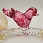 Murano Art Glass Amber Bird On Twisted Branch With Gold Leaves