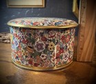 Vintage Floral Tin Daher England Powder Candy Metal Lidded Box Wildflower Print