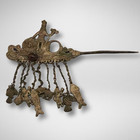 Antique South American Shawl Pin Hair Ornament Amber Charms Sun Moon Rare