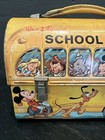 Vtg Walt Disney School Bus Dome Metal Lunch Box Litho No Thermos Cracked Handle