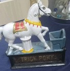 Cast Iron White Trick Pony Mechanical Coin Bank Vintage