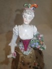 Fabulous Antique German Porcelain Pin Cushion Half Doll Carrying Basket 8 1 2 