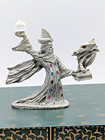 Vintage Pewter Wizard With Crystal Ball With Dragon Jewels Figurine 2 5    4035