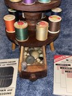 Vintage Wooden 3 Tier Thread Spool Holder With Drawer   31 Vintage Thread Spools