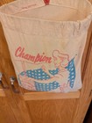 Vintage Champion Stay Open Clothes Pin Bag 70 Wooden Clothespins Metal Hanger