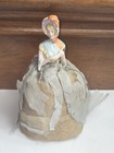 Antique Porcelain Half Doll W  Fan   Bonnet Pin Cushion 