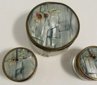 Set Of 3 1920   s Cut Glass Dresser Vanity Jars Sage Green Flowered Lucite Lids
