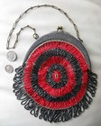 Antique Art Deco Silver Floral Filigree Frame Black Red Czech Bead Purse  2