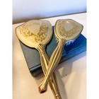 Vintage Hollywood Regency Gold Toned Mirror And Hair Brush Vanity Set