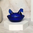 Vintage Cobalt Blue Glass Depression Style Hen On Nest Chicken Salt Cellar Dish