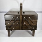 Vintage Singer Cantilever Sewing Box Wooden Accordion Fold Out Multi Tier Legs