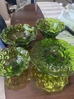 Vintage 4pc L e  Smith Green Moon   Stars Set Cake Pedestal 2 Bowls 1 Compote