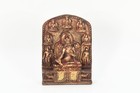 Antique Tibetan Bronze Green Tara Plaque Buddhist Altar Shrine Statue Gilt Brass