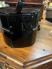 So Cute  C  1950s Vintage Black Patent Leather Hat Box Container Storage Zipper