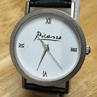 Vtg Picasso Watch Quartz Unisex Simple Silver Leather Japan Analog New Battery