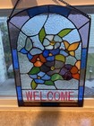 Vintage Tiffany Style Stained Glass Floral Window Panel Leaded Panel 13 5x9 5