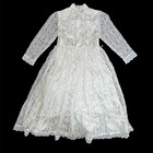 Jessica Mcclintock Girls Dress Sz 5 White Lace High Neck Vtg Victorian Edwardian