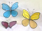 Vintage 90s Butterfly Stained Leaded Glass Sun Catcher Set Of 3 W hooks