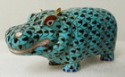 Vintage Cloisonne Turquoise Hippo 4 5  X 2 25  Hippopotamus Figurine Fishnet