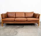 Mid Century Danish Modern Sofa Couch 3 Seater Leather Brown Caramel Beech Wood