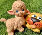 Vintage Sun Rubber Lamb Squeak Toy Lot 50s Swivel Head 1955 Co  Dog Puppy Squeze