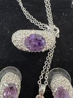 Vintage Purple And Silver Jewelry Set Necklace Necklace Ring Earrings New In Box