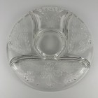 Vintage Clear Glass Divided Relish Tray Floral Etched 11    Round 4-section Plate