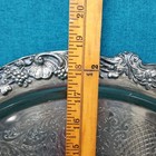 Vtg 19  Round Silver Plate Tray Etched Floral grid Pattern Raised Grapes Border