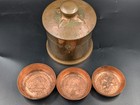 Antique Roycroft Hammered Copper Humidor Signed 3 Nesting Personal Ashtrays Arts