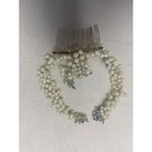 Bridal Pearl Rhinestone Hair Comb Tiara Wedding Hair Accessory Silver Tone