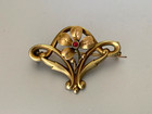 Gorgeous French Antique Art Nouveau Brooch -signed Oria  Gold Plated Flower Ruby