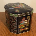 Vintage Daher England Hexagon Cookie Biscuit Tin Canister Asian Oriental Design