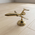 Vintage Brass Airplane Showpiece  Handmade Aircraft Figurine On Stand