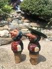 Antique Anri german Hand Carved Painted Wood Man Woman Cork Bar Bottle Stoppers